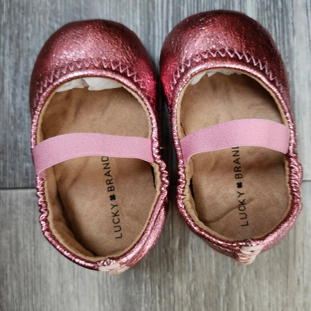 Lucky Brand Metallic Pink Leather Crib Shoes Newborn‎ Ballet Flats NIB Size 2